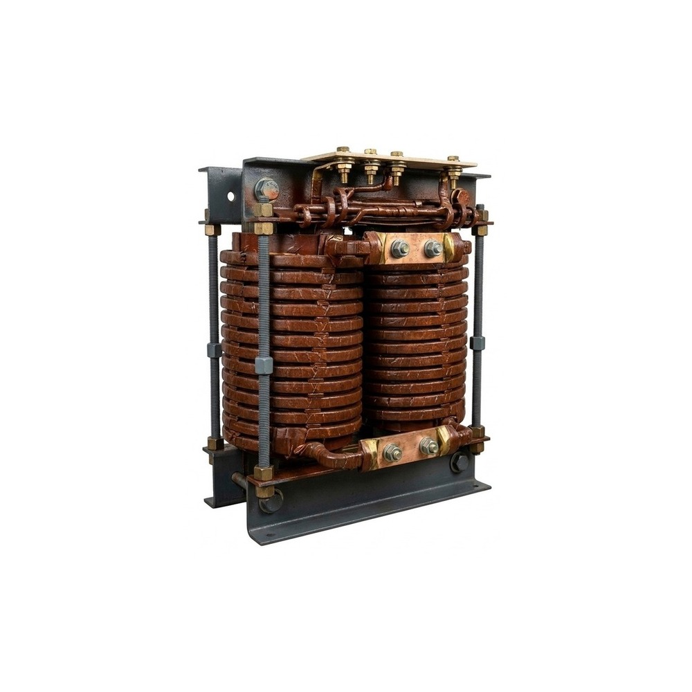 Two-phase welding transformer — dark steel frame, insulated copper windings